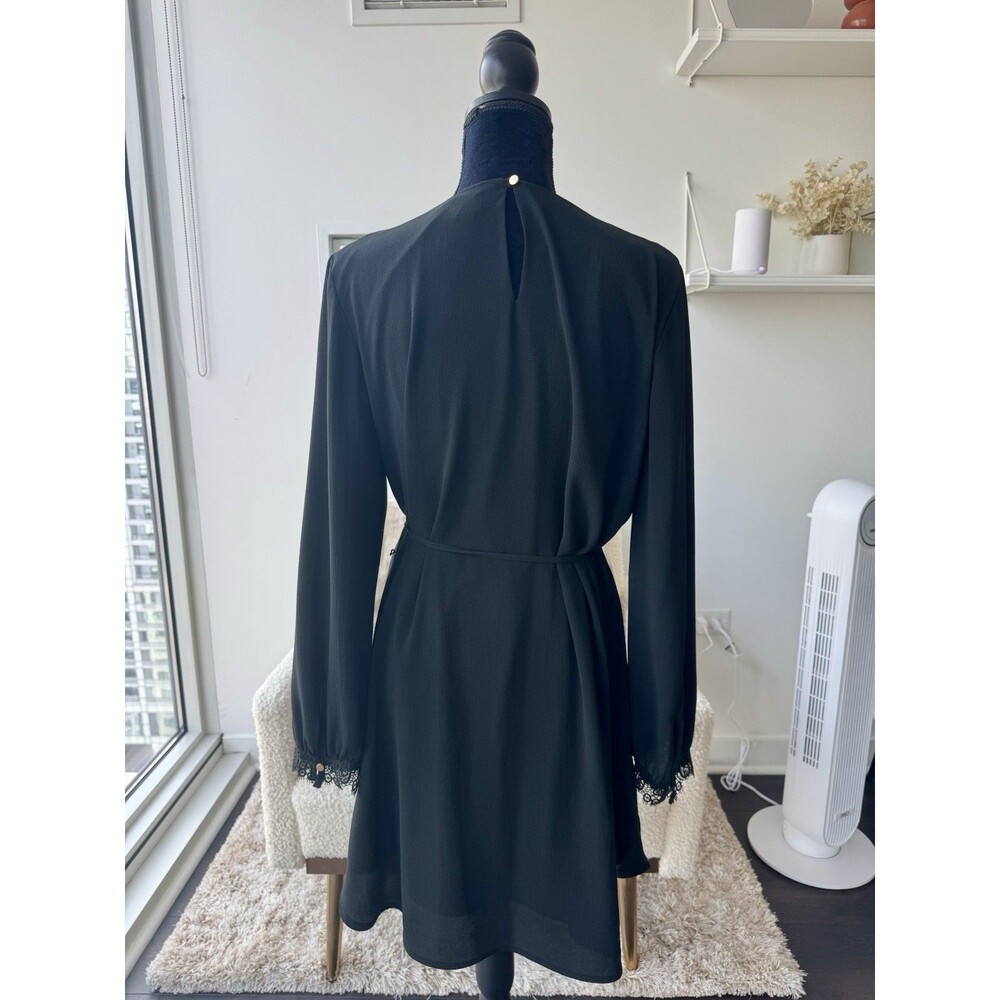 A New Day Black Long Sleeve Embroidered Tie Waist Dress Size Medium NEW - Picture 4 of 6